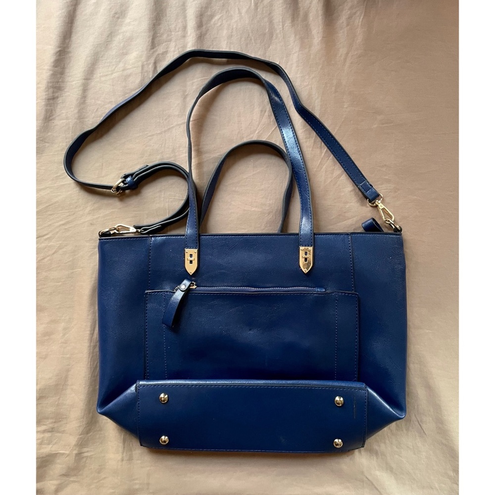 Royal Blue Crossbody Tote with Gold Accents